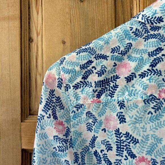 Women's Talbots Small Floral Printed Blouse Button Front Top Blue Pink White - Picture 10 of 10